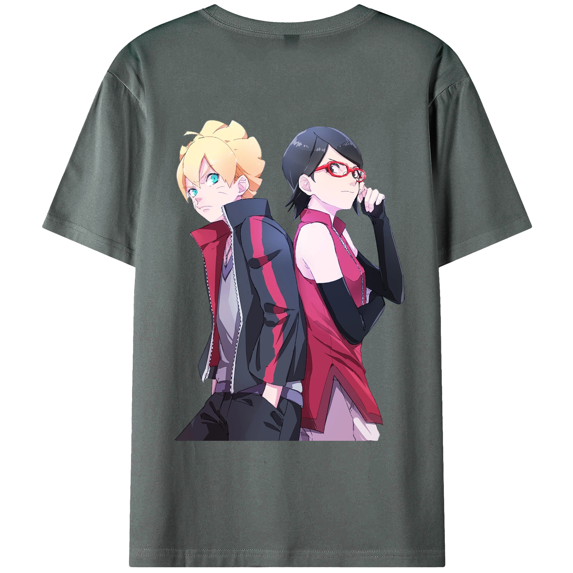 （画像用） NARUTO -ナルト- うちは サラダ Uchiha Sarada 綿100％ メンズ半袖Tシャツ（バックプリント） 通気性